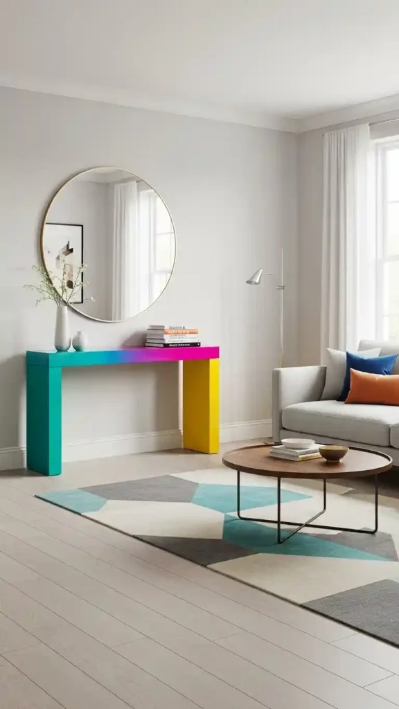 20 Pop of Color Home Decor ideas | Brighten Your Space with Style 14 Add a Bright Console Table