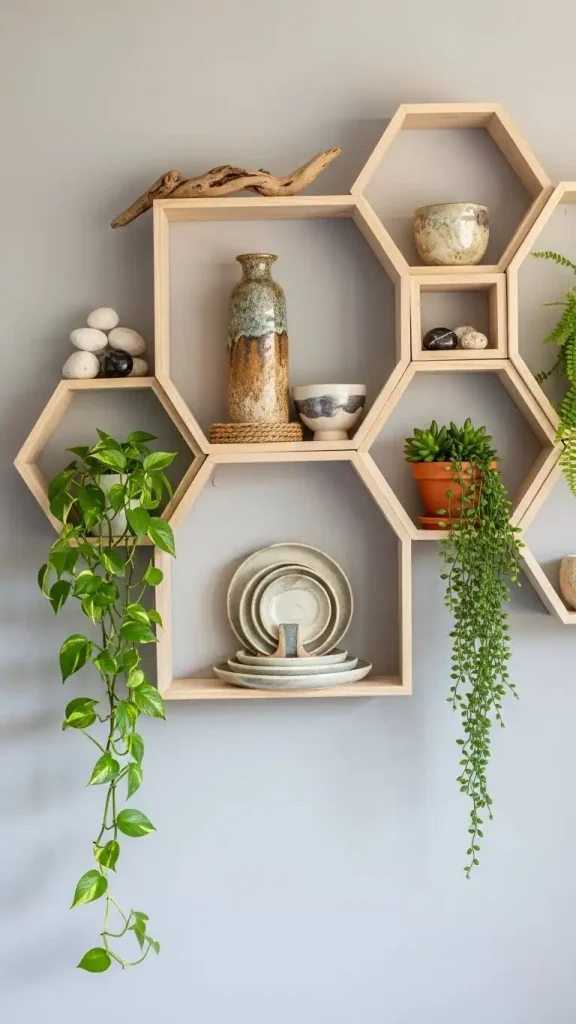23 Unconventional Decor Combinations for Funky Home Decor to Create Bold and Stunning Interiors 14 Geometric Shelves with Organic Decor