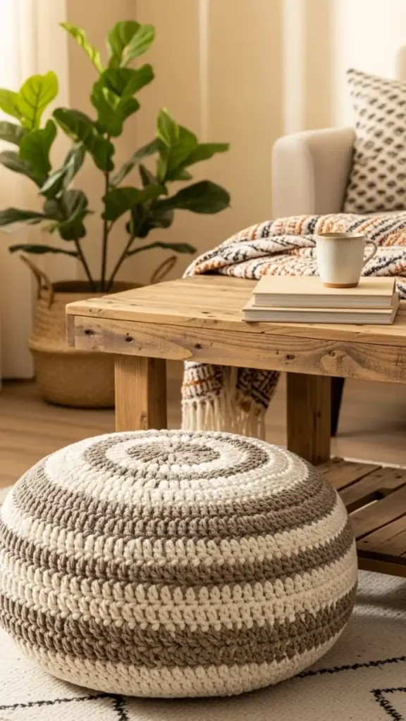 23 Filet Crochet Home Decor Ideas to Beautify Your Stylish Living Spaces 14 Hafilet Crochet Poufs