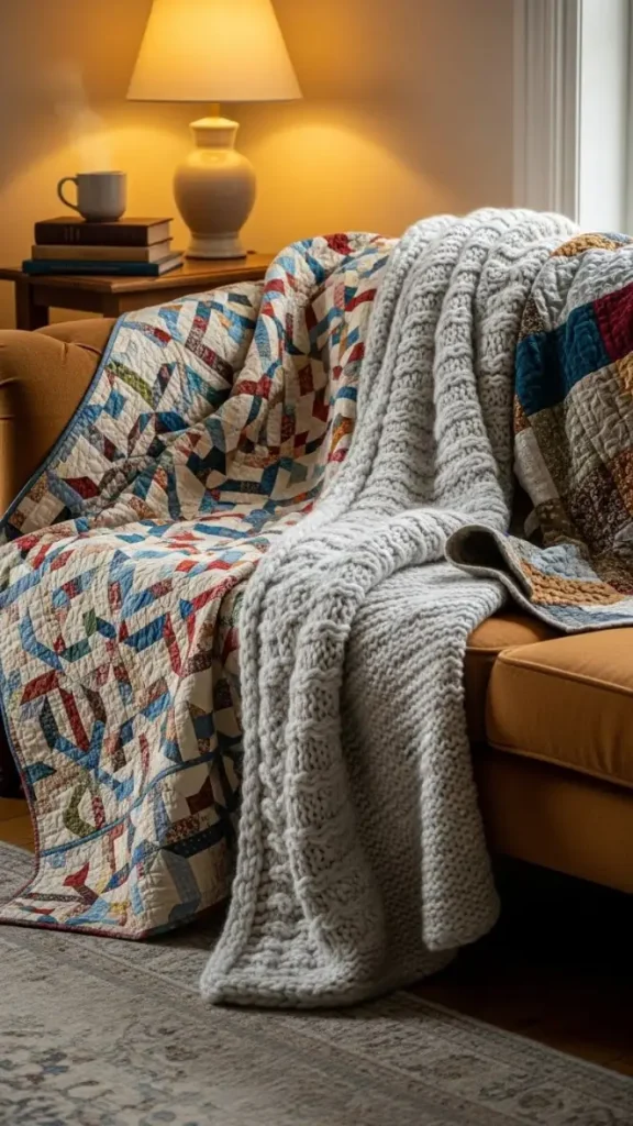 20 Grandmacore Home Decor Ideas for Cozy Vintage Charm 14 Knitted and Quilted Throws