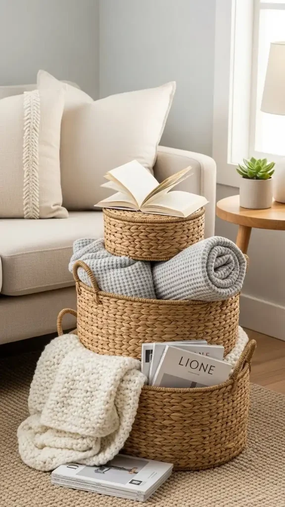 21 Neutral Color Home Decor Ideas to Create a Calm and Stylish Space 14 Natural Fiber Baskets and Storage