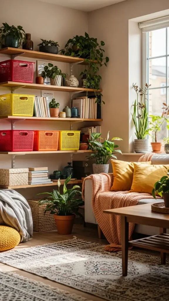 21 Cozy Colorful Home Decor | Ideas to Warm Up Your Home 14 Vibrant Storage Baskets