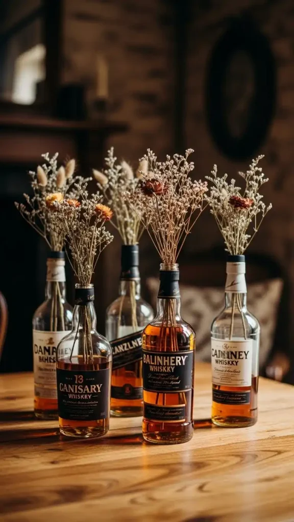 18 Thrifted Home Decor Western Ideas to Style Your Home 14 Whiskey Bottles as Vases