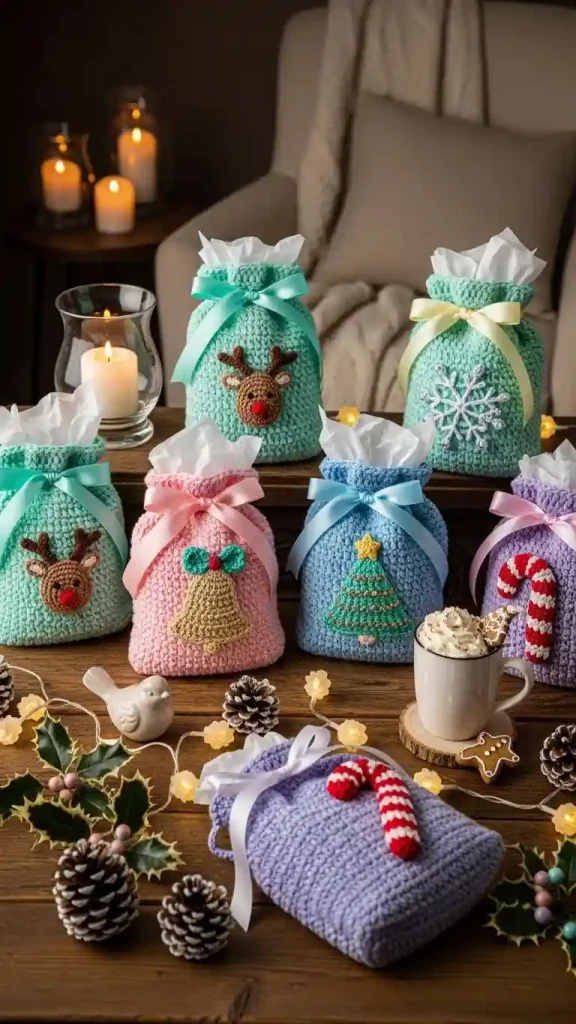 25 Christmas Crochet Home Decor | Handmade Ideas for a Festive Touch 15 Crochet Gift Bags and Pouches