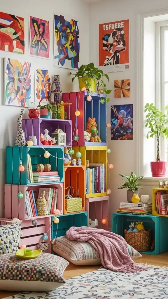 20 Funky Home Decor Aesthetic |Vibrant Ideas to Transform Your Space 15 DIY Painted Wooden Crates