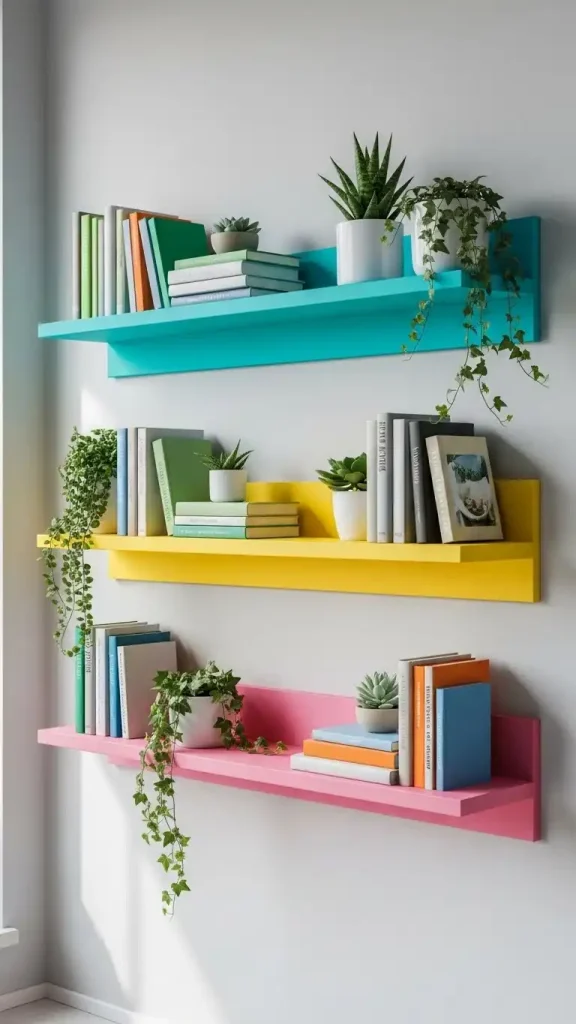 27 Funky Colorful Home Decor | Ideas to Brighten Your Space 16 Colorful Wall Shelves