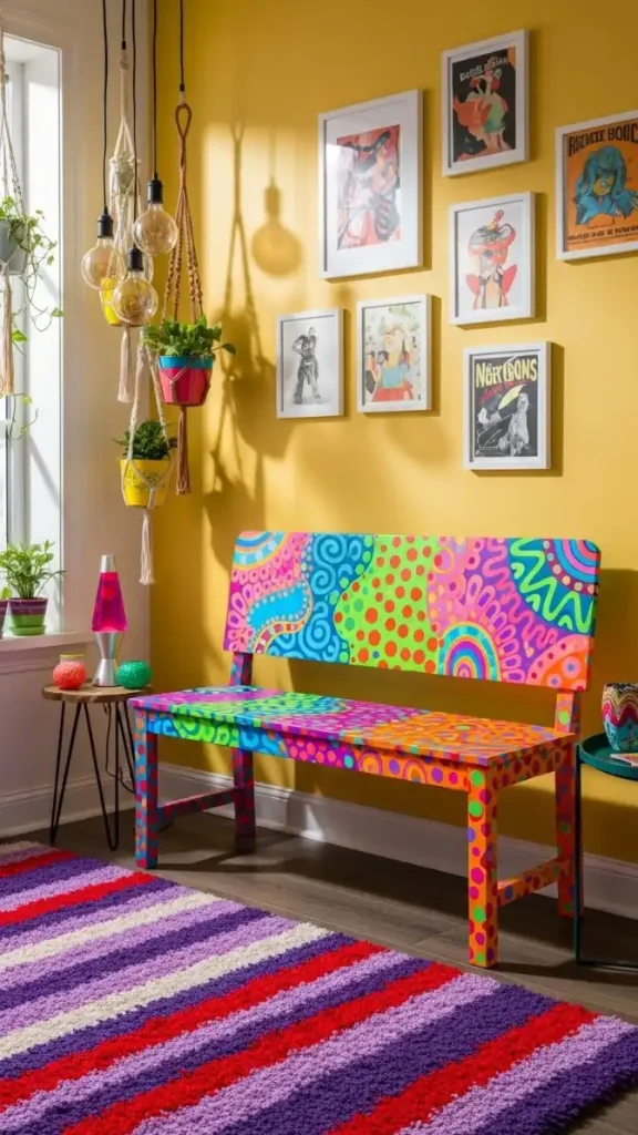 23 Unique Furniture Ideas for Funky Home Decor That Stand Out 16 Painted Wooden Benches
