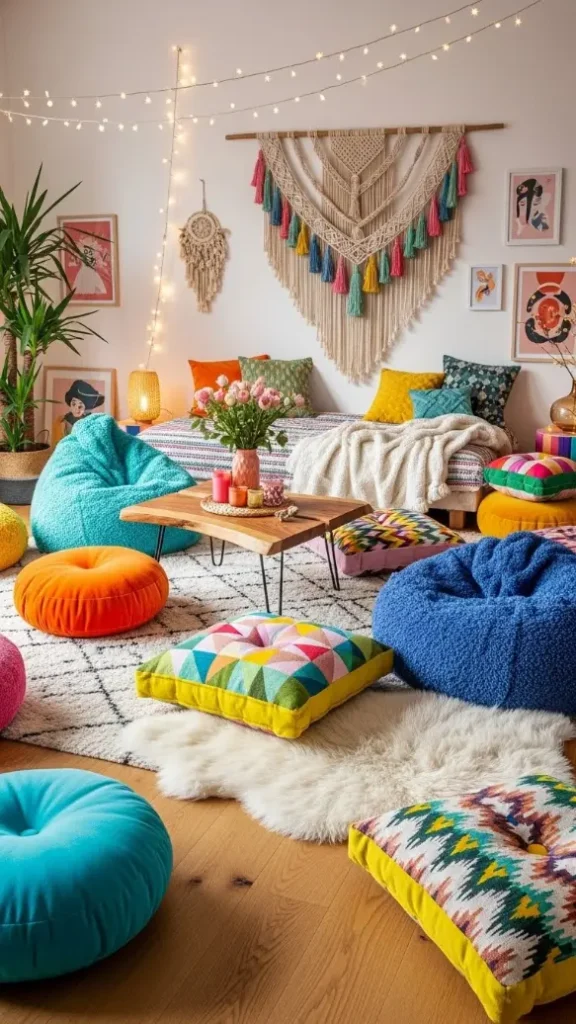 20 Funky Home Decor Bedroom | Creative Ideas to Brighten Your Sleep Space 17 16. Funky Floor Cushions Poufs