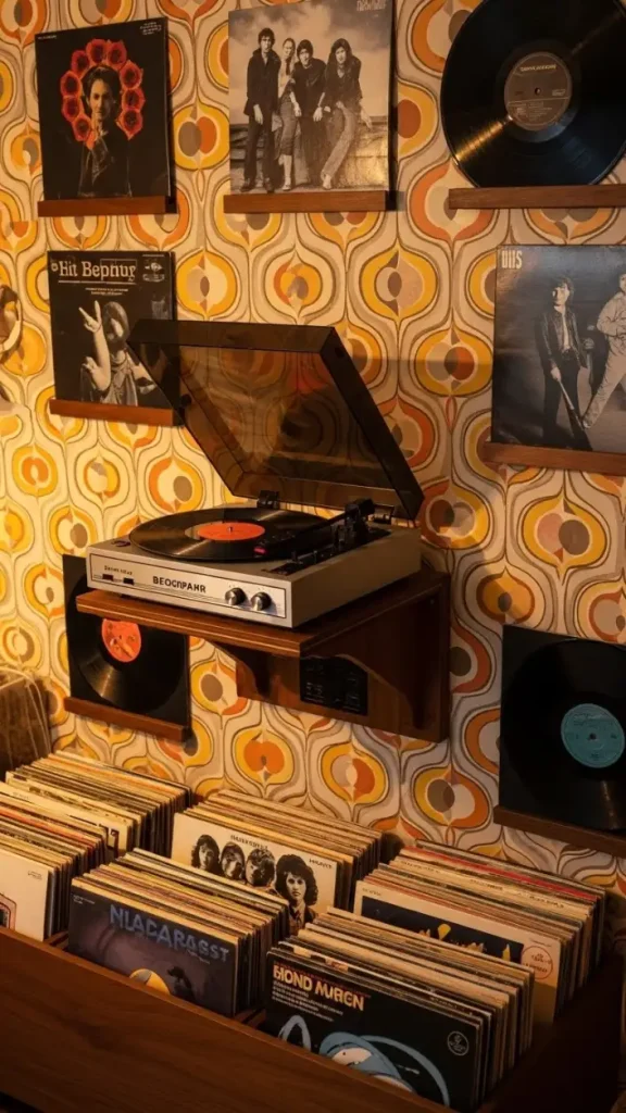 18 Retro Funky Home Decor Ideas to Add Nostalgic Charm 17 Wall-Mounted Record Players