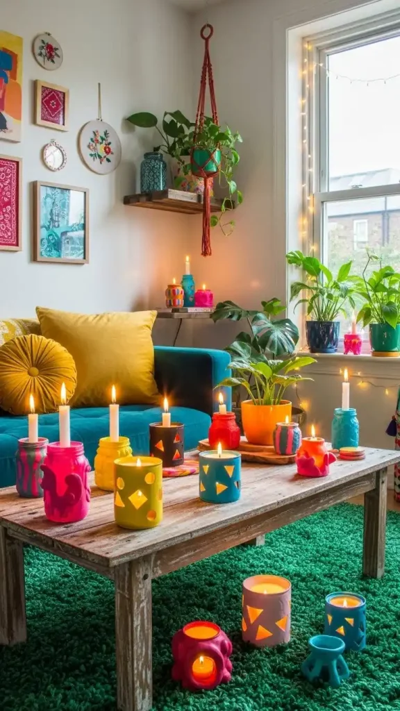 20 Funky Home Decor Aesthetic |Vibrant Ideas to Transform Your Space 18 Colorful Candle Holders
