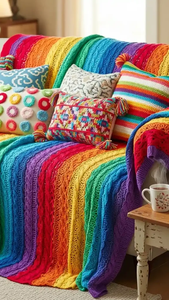 23 Colorful Home Decor Aesthetic | Ideas to Brighten Your Space 18 Colorful Knit or Crochet Throws