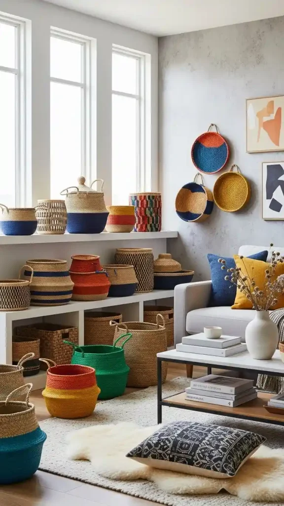 20 Pop of Color Home Decor ideas | Brighten Your Space with Style 19 Decorate with Colorful Baskets