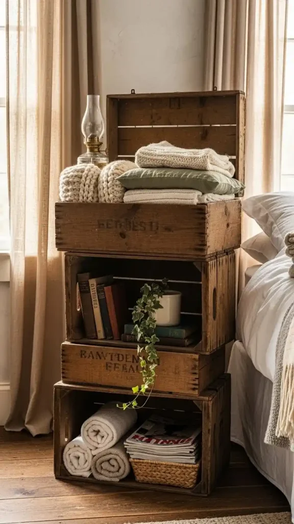 23 Thrifted Home Decor Bedroom | Create a Cozy, Vintage-Inspired Space 19 Repurposed Wooden Crates as Storage