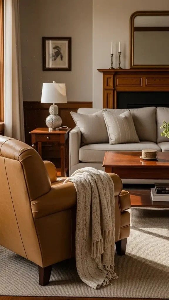 21 Neutral Color Home Decor Ideas to Create a Calm and Stylish Space 19 Tan Leather Chair or Ottoman