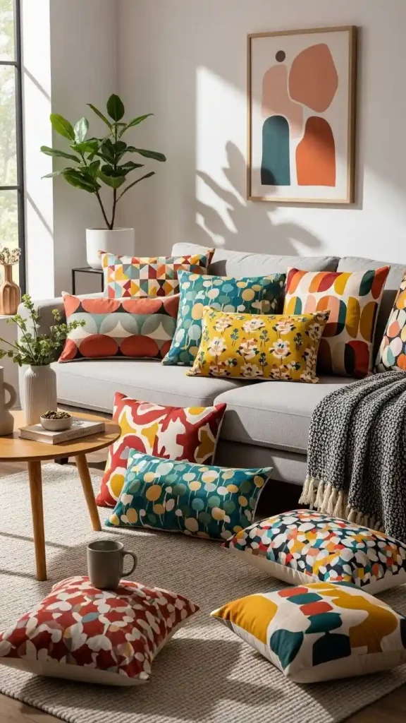 20 Pop of Color Home Decor ideas | Brighten Your Space with Style 20 Bring in Fun Patterned Cushions