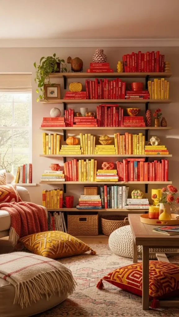 21 Cozy Colorful Home Decor | Ideas to Warm Up Your Home 20 Colorful Bookshelf Styling
