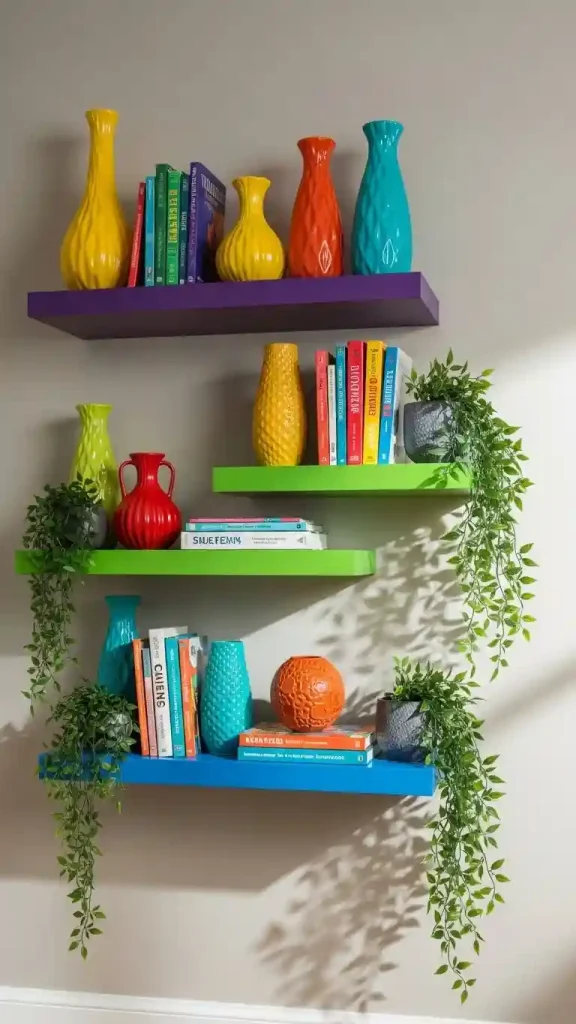 23 Colorful Home Decor Aesthetic | Ideas to Brighten Your Space 20 Colorful Floating Shelves