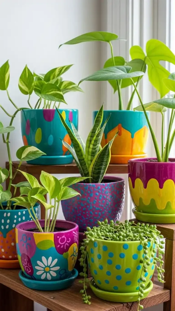 20 Colorful Thrifted Home Decor Ideas to Create a Bright, Stylish, and Budget-Friendly Home 20 Painted Thrifted Planters