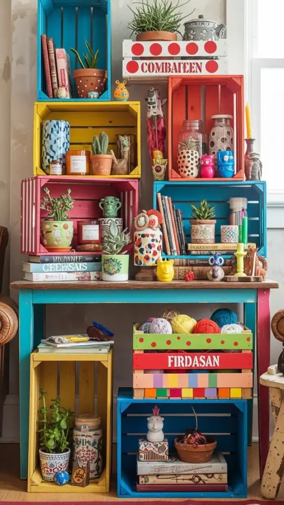 20 Funky Home Decor Ideas | Bold & Creative Ways to Transform Your Space 20 Painted Wooden Crates Storage Decor