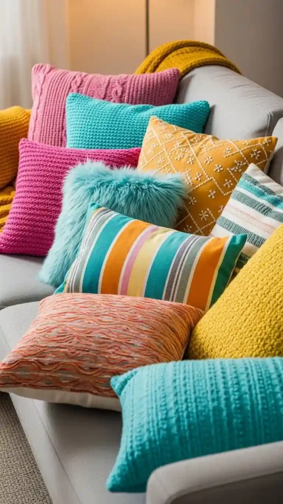23 Colorful Home Decor Aesthetic | Ideas to Brighten Your Space 3 Colorful Throw Pillows Mix