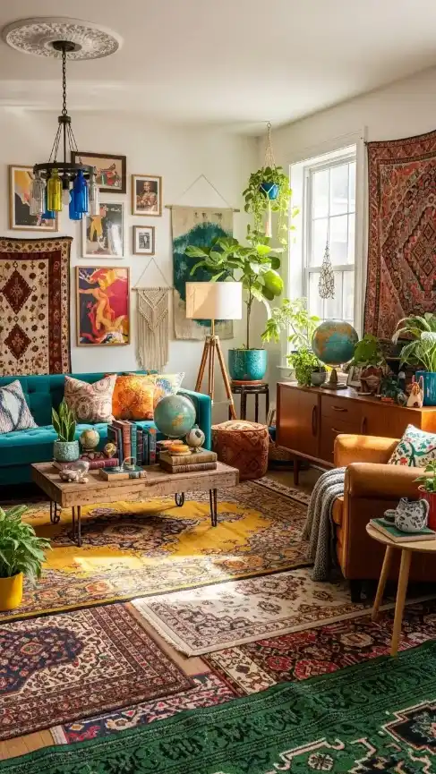23 Eclectic Funky Home Decor Creative Ideas for a Stylish Space 3 Layered Textured Rugs
