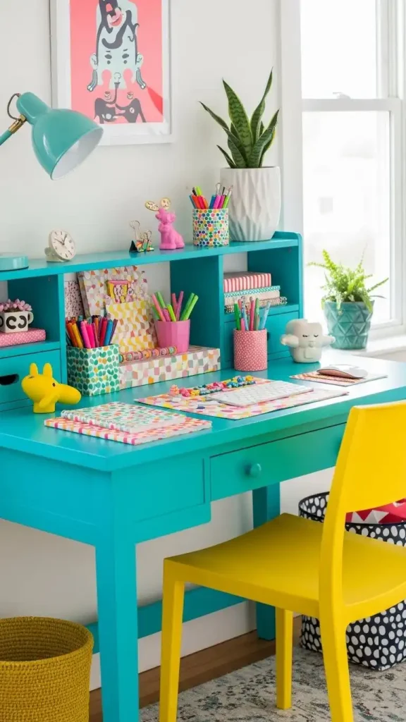27 Funky Colorful Home Decor | Ideas to Brighten Your Space 23 Colorful Home Office Setup