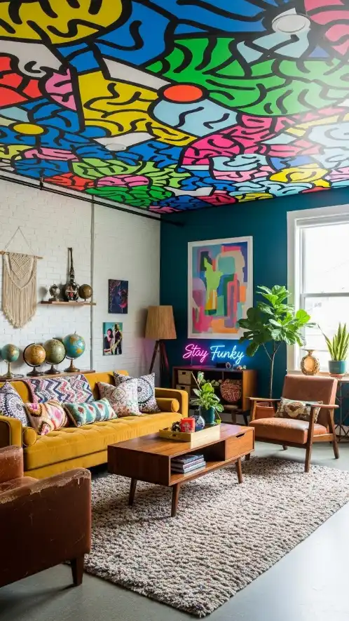 27 Funky Home Decor Interior Design Creative Ideas for a Stylish Space 23 DIY Painted Ceiling Decor