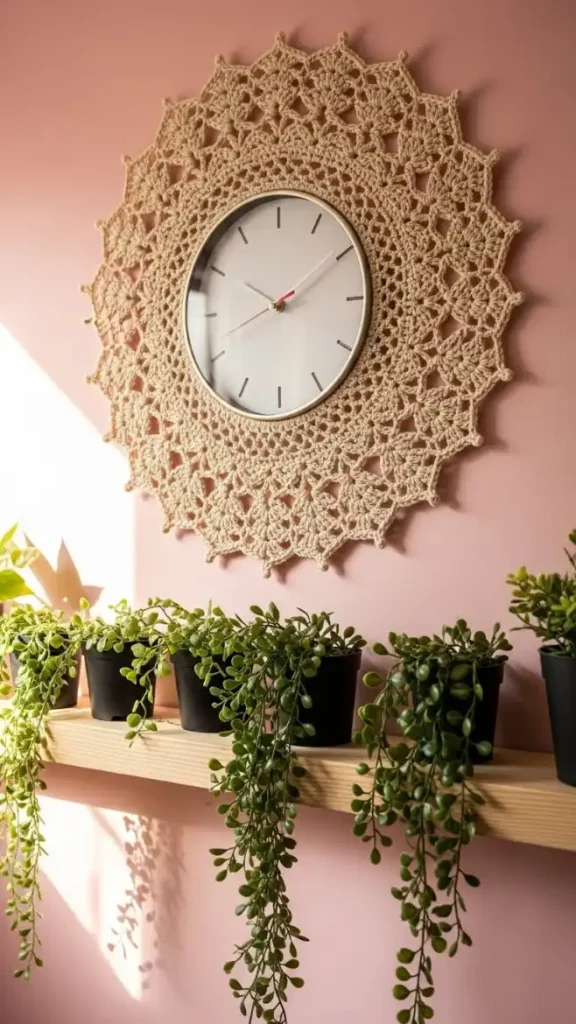 23 Filet Crochet Home Decor Ideas to Beautify Your Stylish Living Spaces 24 Hafilet Crochet Clock Frames