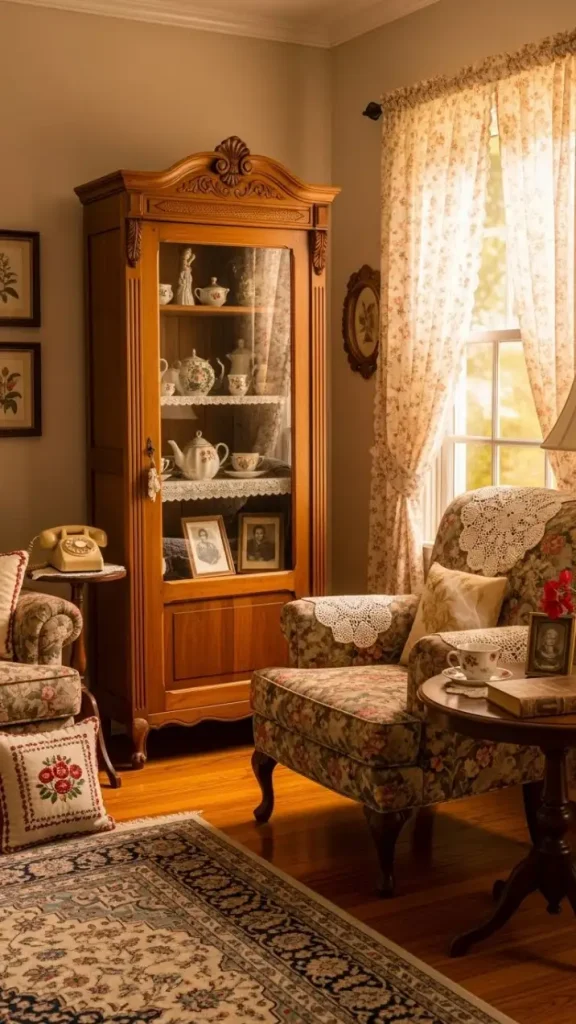 20 Grandmacore Home Decor Ideas for Cozy Vintage Charm 4 Antique Wooden Furniture