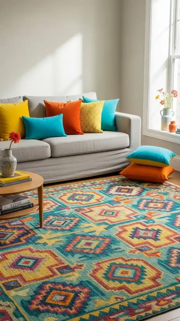 23 Colorful Home Decor Aesthetic | Ideas to Brighten Your Space 4 Bold Patterned Rugs
