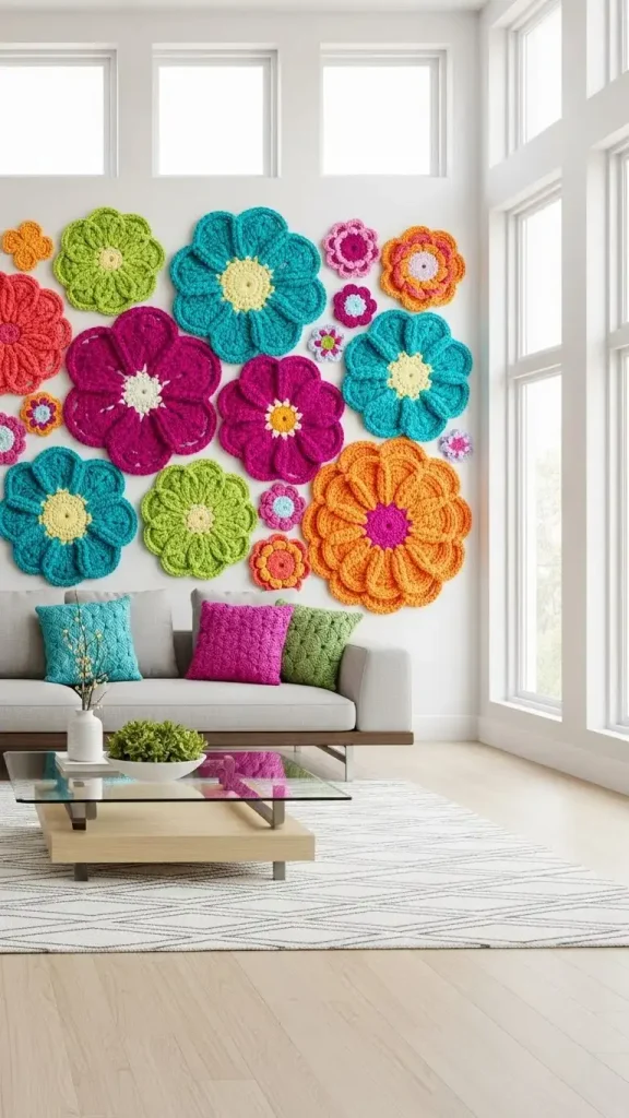 22 Creative Crochet Home Decor Flower Ideas to Beautify Your Home 4 Crochet Flower Wall Art