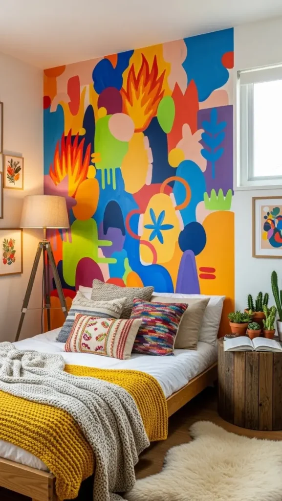 20 Funky Home Decor Bedroom | Creative Ideas to Brighten Your Sleep Space 4 Hand-Painted Wall Art
