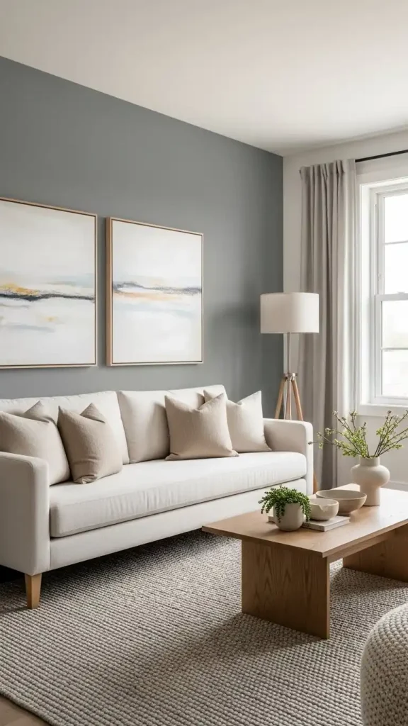 21 Neutral Color Home Decor Ideas to Create a Calm and Stylish Space 4 Soft Gray Accent Wall Styling