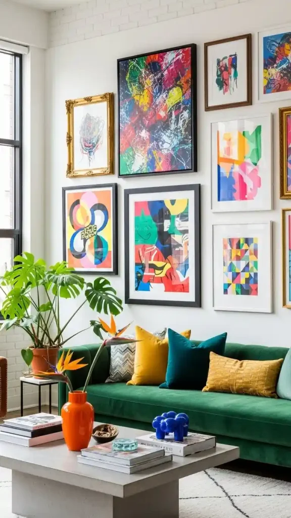 22 Bold Color Home Decor Ideas | Transform Your Space with Vibrant Style 5 Bright Artwork Gallery Walls