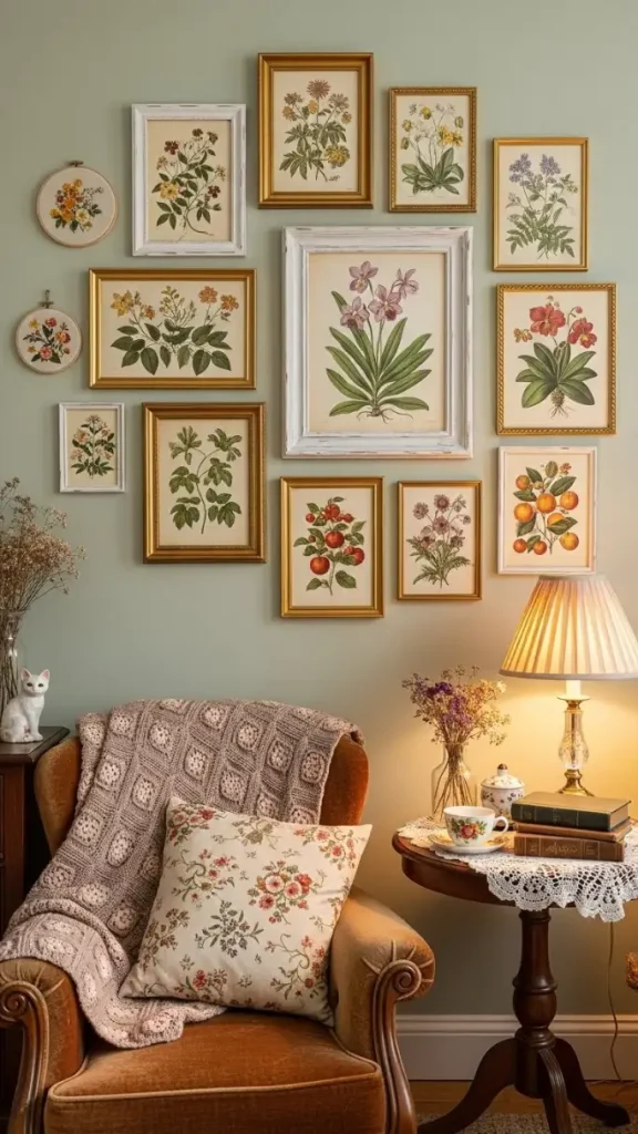 20 Grandmacore Home Decor Ideas for Cozy Vintage Charm 5 Framed Vintage Artwork