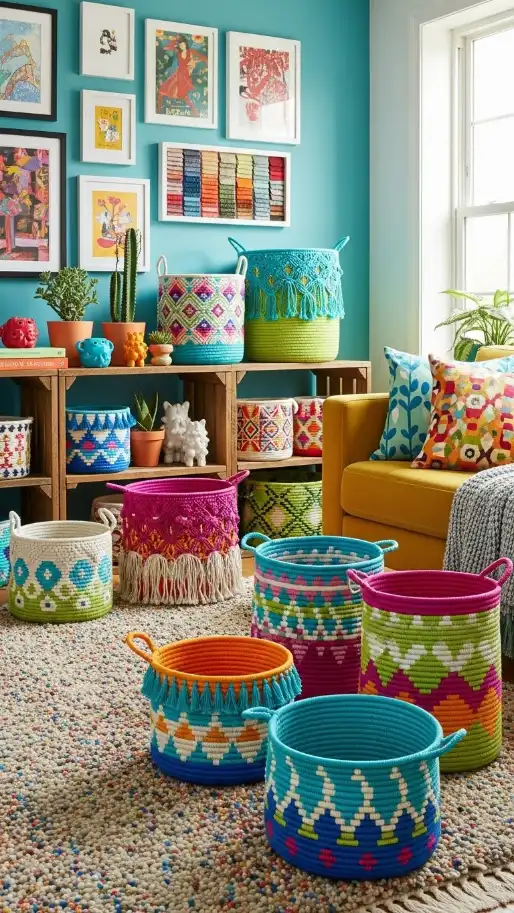 20 Creative Storage Ideas for Funky Home Decor to Make Your Home Bold & Organized 6 Bold Pattern Storage Baskets