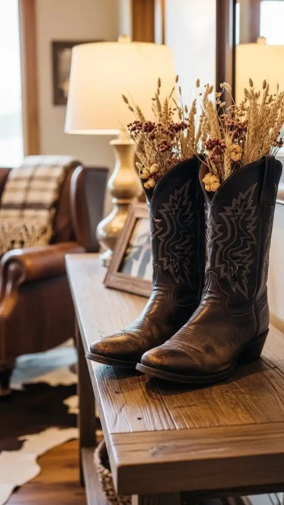 18 Thrifted Home Decor Western Ideas to Style Your Home 6 Cowboy Boots as Decor