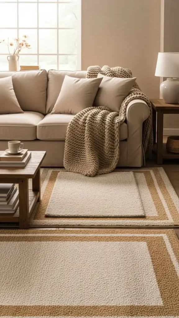 21 Neutral Color Home Decor Ideas to Create a Calm and Stylish Space 6 Cream and Tan Area Rug Layering
