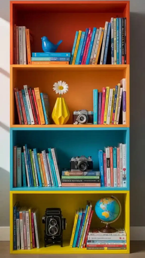 23 Colorful Home Decor Aesthetic | Ideas to Brighten Your Space 6 Multicolor Book Shelves