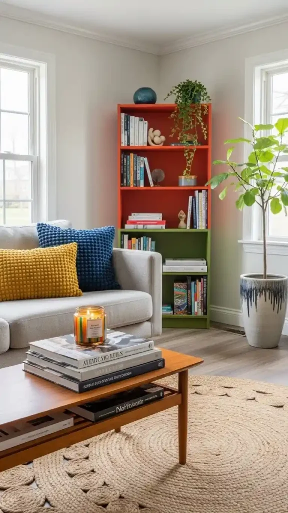 20 Pop of Color Home Decor ideas | Brighten Your Space with Style 6 Style a Colorful Bookshelf