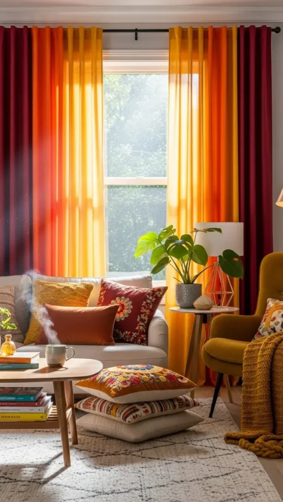 21 Cozy Colorful Home Decor | Ideas to Warm Up Your Home 6 Vibrant Curtains in Warm Hues