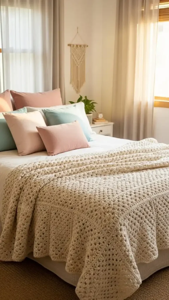 23 Filet Crochet Home Decor Ideas to Beautify Your Stylish Living Spaces 7 Hafilet Crochet Bed Throws