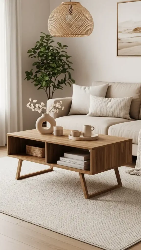 21 Neutral Color Home Decor Ideas to Create a Calm and Stylish Space 7 Light Brown Wooden Coffee Table