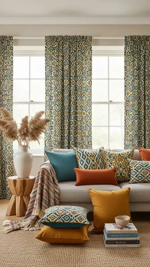 26 Colorful Palette Ideas for Funky Home Decor That Instantly Transform Your Home 7 Patterned Curtains with Solid Walls