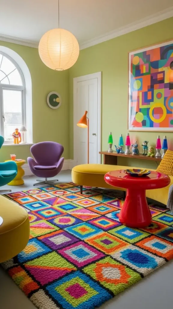 18 Retro Funky Home Decor Ideas to Add Nostalgic Charm 7 Patterned Floor Rugs