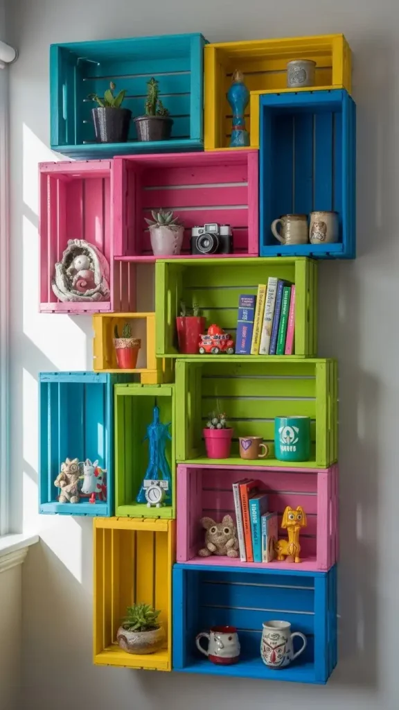 20 Creative Storage Ideas for Funky Home Decor to Make Your Home Bold & Organized 8 Color-Painted Wooden Crates