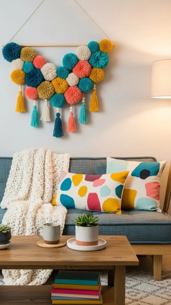 20 Funky Home Decor Ideas | Bold & Creative Ways to Transform Your Space 8 Colorful Pom-Pom Wall Hanging
