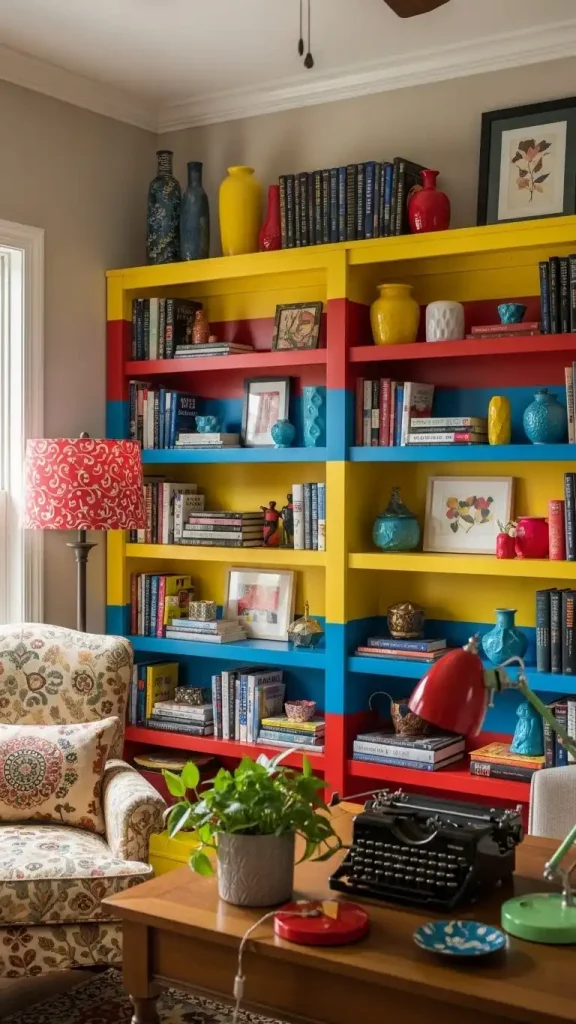 27 Funky Colorful Home Decor | Ideas to Brighten Your Space 8 Multi-colored Bookshelves