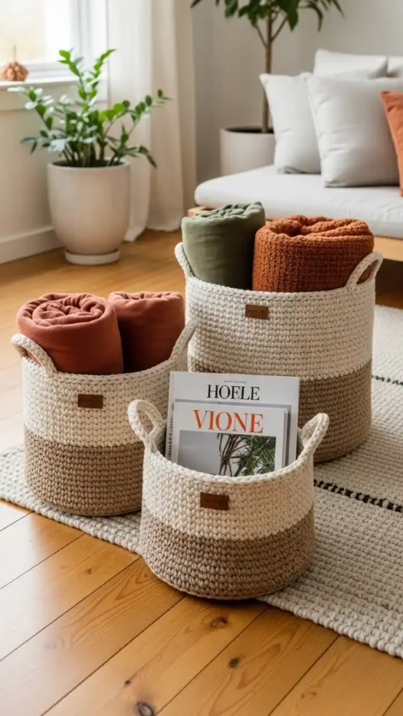 23 Filet Crochet Home Decor Ideas to Beautify Your Stylish Living Spaces 9 Hafilet Crochet Storage Baskets