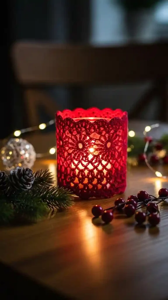 25 Christmas Crochet Home Decor | Handmade Ideas for a Festive Touch 10 Crochet Candle Holders and Covers